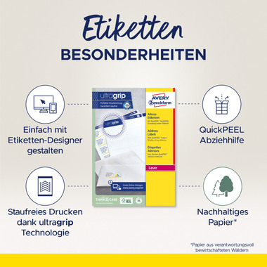 AVERY ZWECKFORM Adressetiketten 99,1x33,9mm L7162-40 weiss 640 Stk./40 Blatt