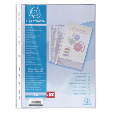EXACOMPTA Poches présent PP 60my A4 5000E transparent lissé 100 pcs.