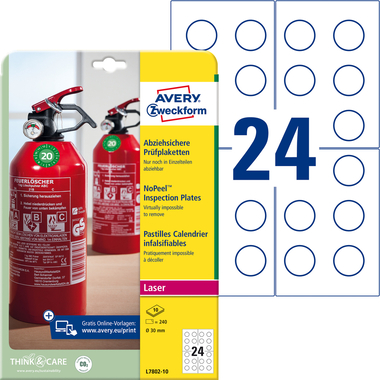 AVERY ZWECKFORM Targa 30mm L7802-10 bianco, non-perm. 10 fl.240pz.