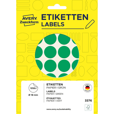 AVERY ZWECKFORM Markierungspunkte 18mm 3376 grün 1056 Stück