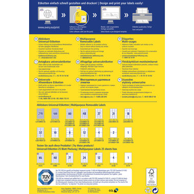 AVERY ZWECKFORM Étiquett.univers. 210x297mm L4735REV-100 blanc,non-perm. 100pcs./100fl.