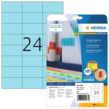 HERMA Universal-Etiketten 70x37mm 4468 blau 480 St./20 Blatt