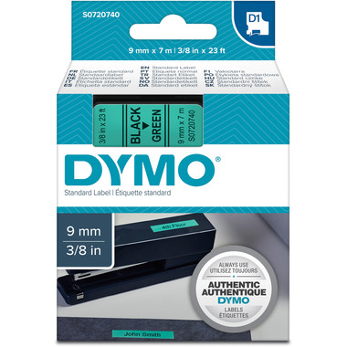 DYMO Schriftband D1 schwarz/grün S0720740 9mm/7m