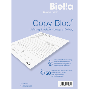 BIELLA Bul.livr. COPY-BLOC D/F/I/E A6 51262500U autocopiante 50x2 feuilles