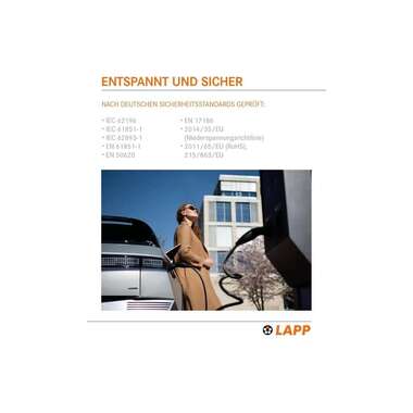 Lapp Ladekabel für Elektroauto Typ 2, 7.4kW, 32A, 5 m, Schwarz