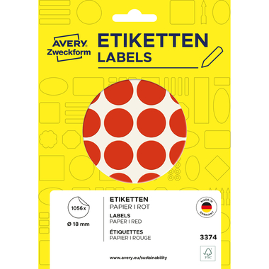 AVERY ZWECKFORM Marquer des points 18mm 3374 rouge 1056 pcs.