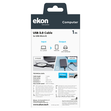USB 3.0 Typ A - micro-USB Typ B Kabel | Ekon