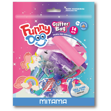 MITAMA Set de modelage Funny Doo 350g 3910074 Glitter Bag, 14 pièces