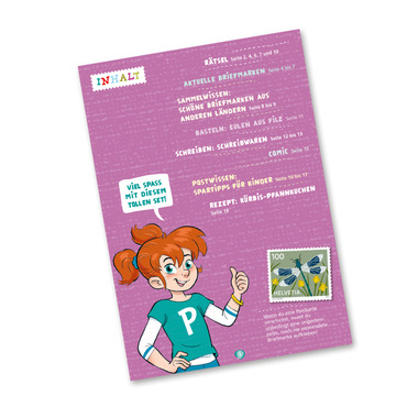 «Phila & Franco» stamp set for children, DE, 3/24 20-page set, 6 Stamps (postage value CHF 5.60, 1 cancelled, 5 mint), 3 Postcards