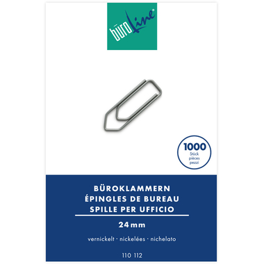 BÜROLINE Büroklammern Gr.2 110112 vernickelt, 24mm 1000 Stück