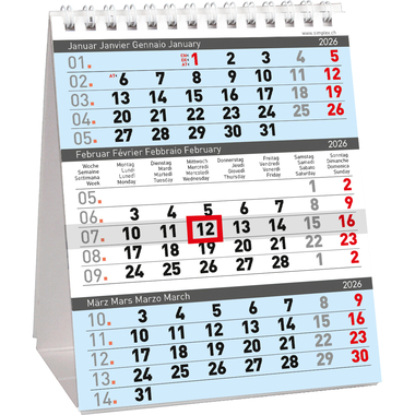 SIMPLEX 3-Monats-Tischkalender 2026 61102.26 3M/1S 12.5x15.5cm