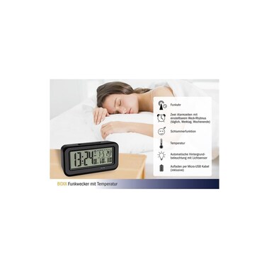 TFA Dostmann Digital Alarm Clock Boxx Black