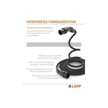 Lapp Ladekabel für Elektroauto Typ 2, 7.4kW, 32A, 5 m, Schwarz