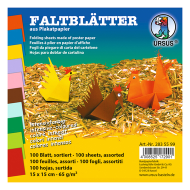 URSUS Faltblätter Origami 15×15cm 2835599 10 Farben ass. 100 Blatt