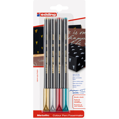 EDDING Stilos fibre 1200 Met. 1-3mm 1200METBLI-G 4 pcs. ass. étui