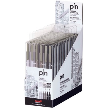 UNI-BALL Fineliner Pin 0.1/0.5mm PIN-200(S) Grey&Black 6P 3 Farben 6 Stück