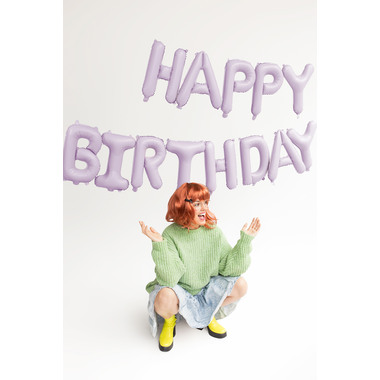 PARTYDECO Ballon en aluminium 340x35cm FB6T-014 Happy Birthday violet