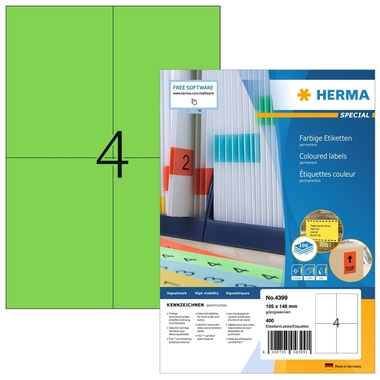 HERMA Etiketten SPECIAL 105x148mm 4399 grün,perm. 400 St./100 Bl.