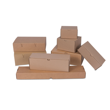 Hinged lid cardboard box with automatic base in brown 142x120x81mm