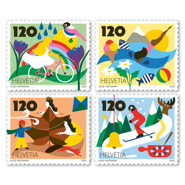 Timbres Série «Saisons» Série (4 timbres, valeur d'affranchissement CHF 4.80), autocollant, non oblitéré