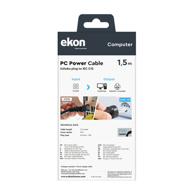 Netzkabel mit Schuko- und IEC-Stecker | Ekon