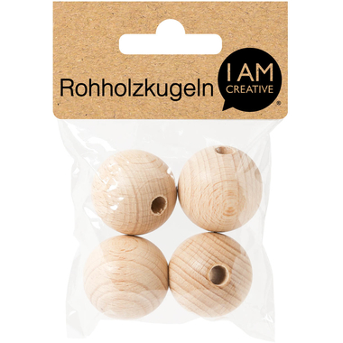 I AM CREATIVE Palline di legno grezzo 30mm 4530.3 4 pezzi
