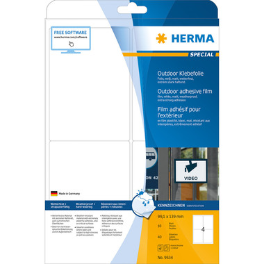 HERMA Etiquettes Outdoor 99,1×139mm 9534 blanc 40 pcs.