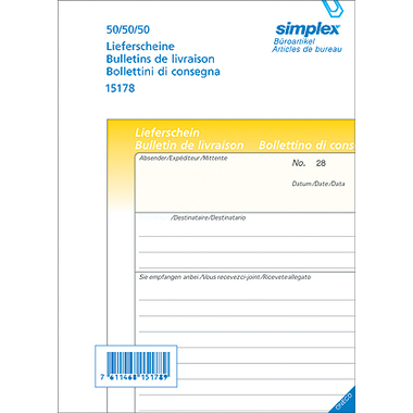 SIMPLEX Lieferscheine D/F/I A5 15177 gelb/weiss 50x2 Blatt