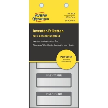 AVERY ZWECKFORM Etiquettes inventaire 50x20mm 6905 noir, Polyester 10fl.50pcs.