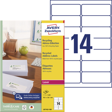 AVERY ZWECKFORM Adressetiketten 99,1x38,1mm LR7163100 recycling 1400 Stück