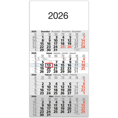 BÜHNER 4-Monatskalender 2026 M4MF-R-BLOCK ML 30x59cm