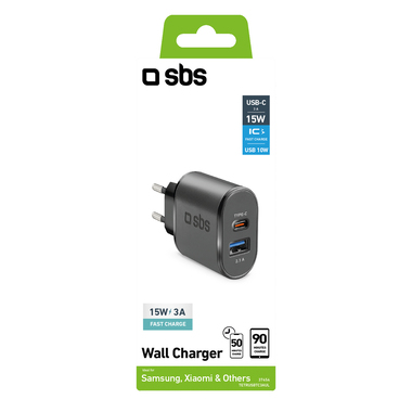 Travel charger with USB and Type-C fast charging