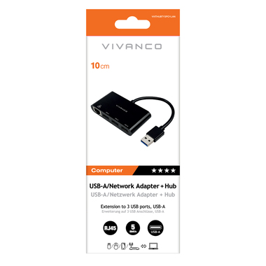 Adaptateur USB-A vers 3xUSB-A/Ethernet, noir | Vivanco