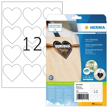 HERMA Etichette Premium 60mm 10791 cuore, bianco 120 pezzi