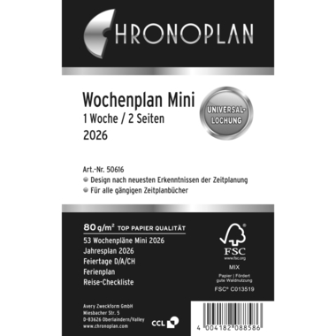 CHRONOPLAN Plan semainier recharge 2026 50616Z.26 1S/2P Mini