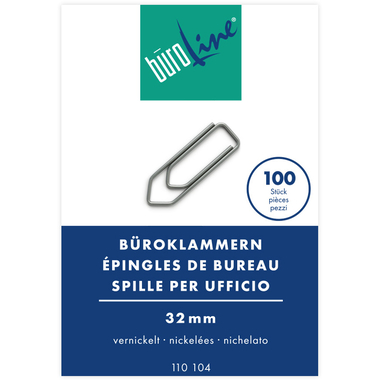 BÜROLINE Büroklammern Gr.4 110104 vernickelt, 32mm 100 Stück