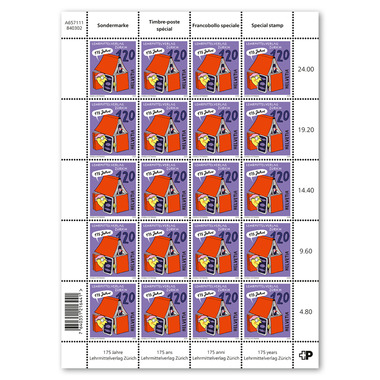 Stamps CHF 1.20 «175 Jahre Lehrmittelverlag Zürich», sheet with 20 stamps
