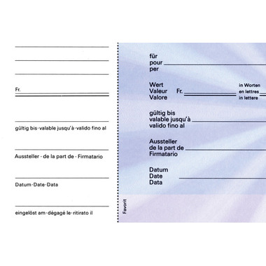 FAVORIT Geschenk-Gutscheine D/F/I 2059blau blau,20.5x10.5cm,Block à 25Bl.