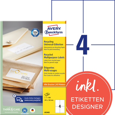 AVERY ZWECKFORM Etiketten 105x148mm LR3483 recycling 400 Stück