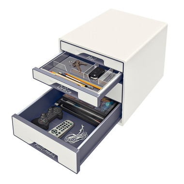 LEITZ Schubladenbox WOW Cube A4 52132001 weiss/grau 4 Schubladen