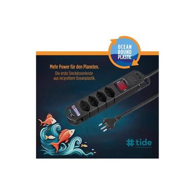 STEFFEN Power Strip TIDE 4 x T13 3m Black