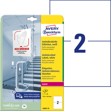 AVERY ZWECKFORM Etiketten L8002-10 Antimic. 210x148mm weiss
