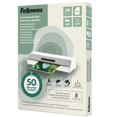 FELLOWES Film plastif. Recycling A6 100143438 matt, 80 my 100 Pièce