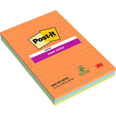 POST-IT Block Super Sticky 101x152mm 4645-3SS-BOOS 3 farbig liniert 3x45 Blatt