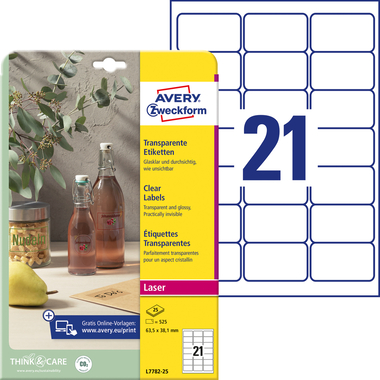 AVERY ZWECKFORM Etiquettes 63,5x38,1mm L7782-25 transparent 525 pcs.