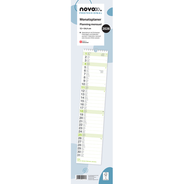 NOVOOO Monatsplaner 2026 88901900NO26U D/F/I/E 12x54.4cm