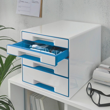 LEITZ Schubladenbox WOW Cube A4 52132036 weiss/blau 4 Schubladen