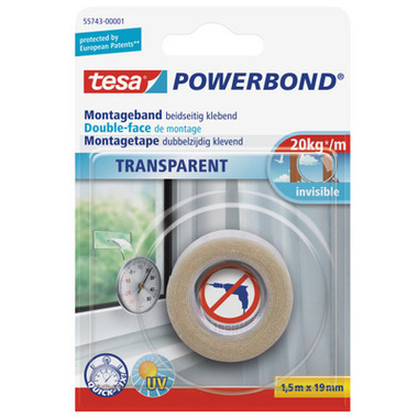 TESA Powerbond Transp. 19mmx1.5m 557430000 Nastro fissagio, biadesivo
