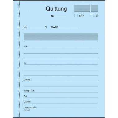 FAVORIT Formularbuch Quittungen A6 9098 OK Durchschreibepapier 50x3 Blatt