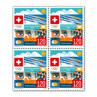 Viererblock «Olympische Winterspiele Milano Cortina 2026» Viererblock (4 Marken, Taxwert CHF 4.80), selbstklebend, ungestempelt